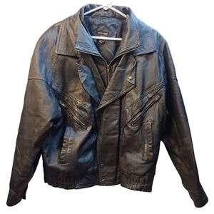 Vintage Stefano Man Black‎ Leather Motorcycle Jacket Mens Medium Full Zip